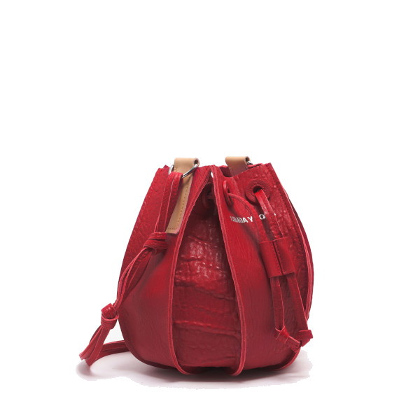 M RED LEATHER PELOTA BUCKET BAG