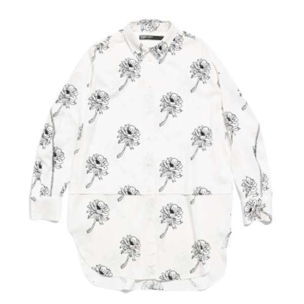 OVERSIZE SHIRT WITH LINEAR MAXI FLOWERS PRINT