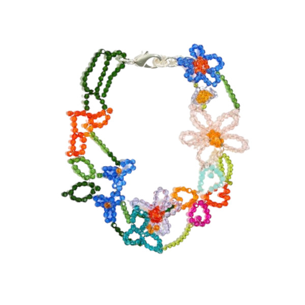 CHOKER NECKLACE WITH FLOWERS AND MULTICOLORED CRYSTALS