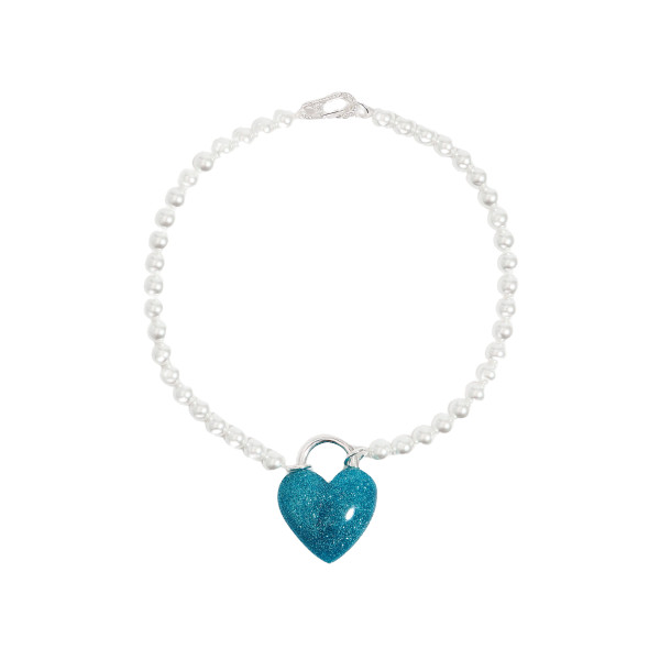 GLITTER PEARL AND HEART NECKLACE