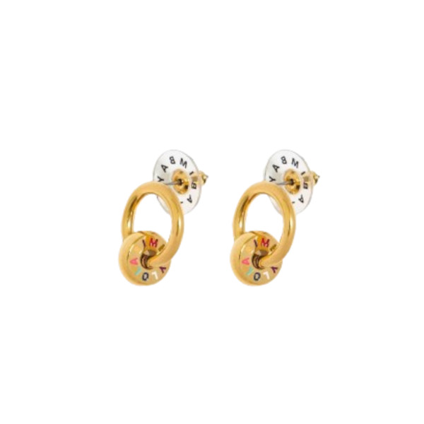 SMALL STEEL HOOP EARRINGS WITH MULTICOLOR LOGO