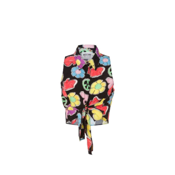 SYMBOLS PRINT VISCOSE CROPPED SHIRT
