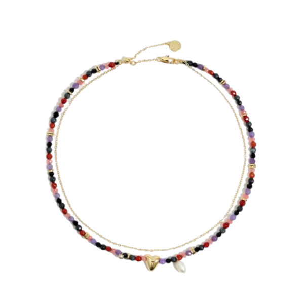 GOLDEN HEART AND STONES NECKLACE