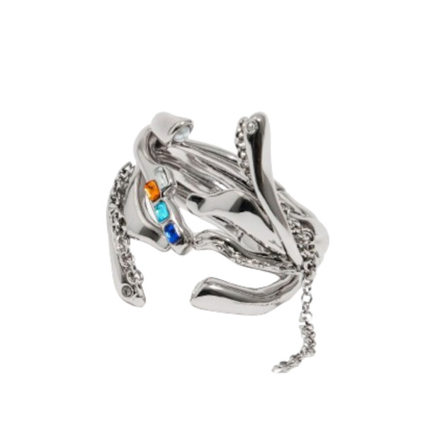HINGED BRACELET WITH TEXTURE CHAINS AND CRYSTALS