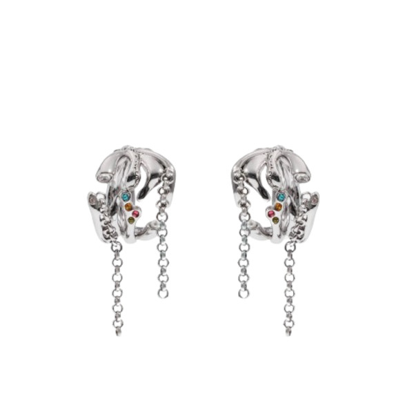 TEXTURED CHAIN CRYSTALS EARRING